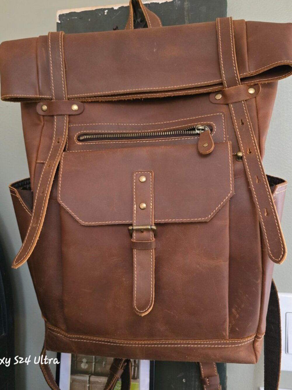 Brown Leather Backpack with Quilted Back - Picture 5 of 8